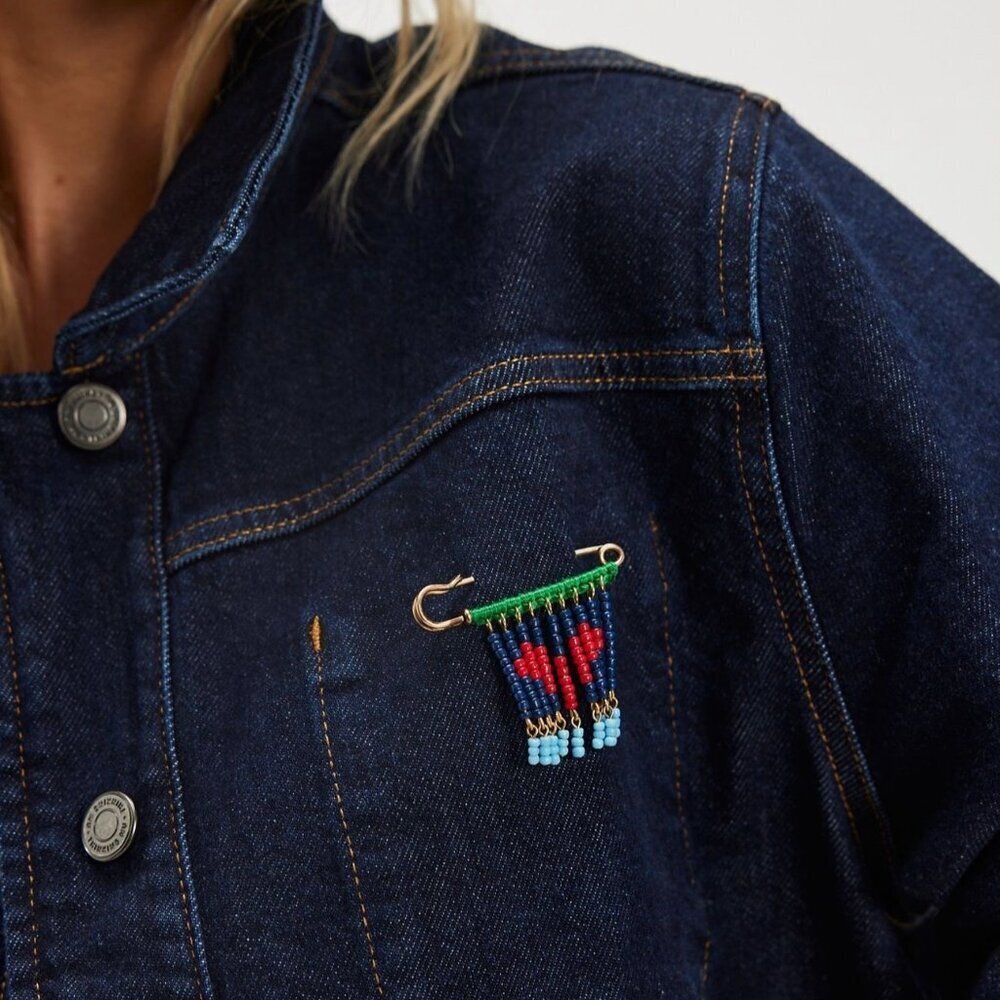 NWT Free People Bead Baby Brooch in Blue/Green